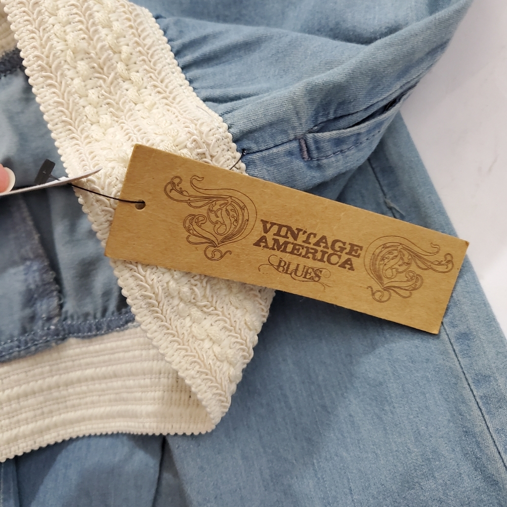 Vintage America Summer Rose Gauchi Wide Leg Crop Chambray Boho Pant NWT Small - Picture 9 of 12